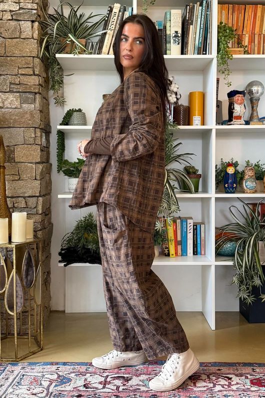 Heritage Needlecord Plaid Swing Top Chocolate & Coffee Bean